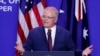 Australian Prime Minister Scott Morrison speaks alongside President Donald Trump during a joint visit to mark the opening of an Australian-owned Pratt Industries plant, Sept. 22, 2019, in Wapakoneta, Ohio.