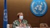 FILE - United Nations High Commissioner for Human Rights Michelle Bachelet looks on after delivering a speech on global human rights developments during a session of the Human Rights Council, in Geneva, June 21, 2021. 