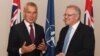 Australian Prime Minister Scott Morrison meets with Jens Stoltenberg, secretary-general of NATO, at the Commonwealth Parliamentary Offices in Sydney, Australia, August, 7, 2019. 