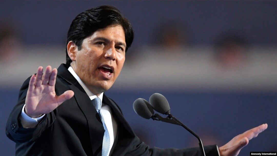 FILE - State Senator Kevin de Leon, D-Calif., speaks during the first day of the Democratic National Convention in Philadelphia, July 25, 2016. 