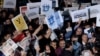 FILE - People rally in support of press freedom in Istanbul, Turkey, Oct. 9, 2015.