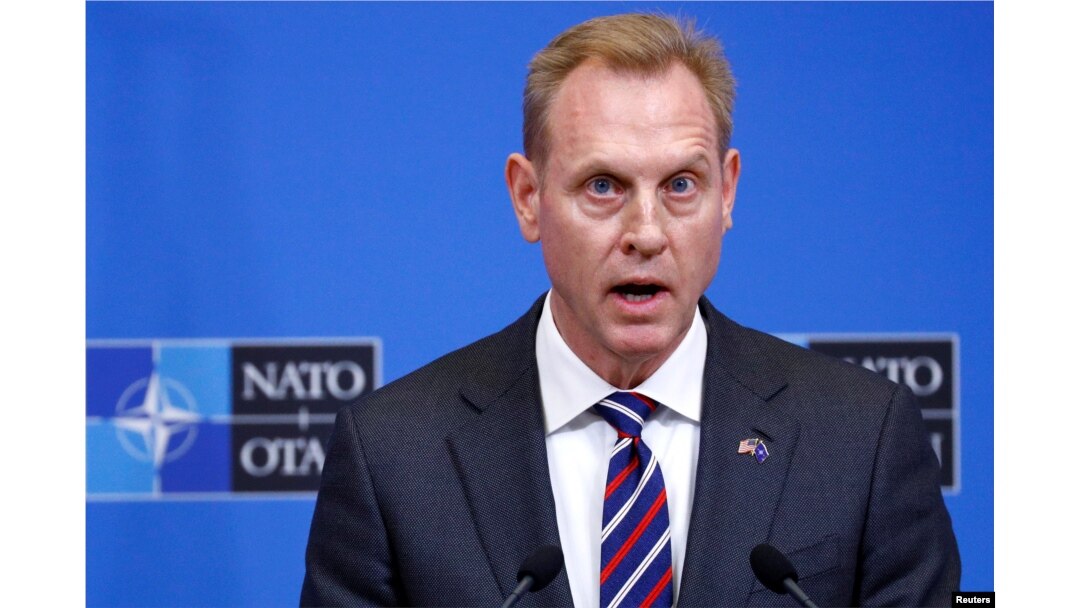 FILE - Acting U.S. Secretary of Defense Pat Shanahan holds a news conference in Brussels, Belgium, Feb. 14, 2019.