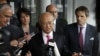 Director General of the International Atomic Energy Agency, IAEA, Yukiya Amano, center, speaks to the media after returning from Iran at the Vienna International Airport, Austria, May 22, 2012. 