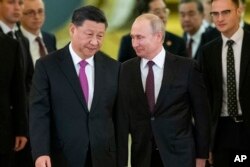 中国国家主席习近平与俄罗斯总统普京在莫斯科克里姆林宫。(美联社2019年6月5日资料照)