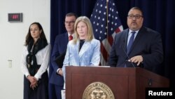 Manhattan District Attorney Alvin Bragg Jr. speaks during a press conference as it was announced that Luigi Mangione was indicted for murder as an act of terrorism in the shooting death of UnitedHealth Group executive Brian Thompson, in New York on Dec. 17, 2024.
