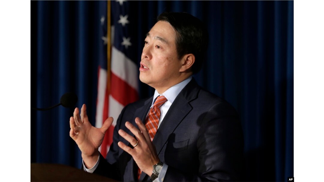 U.S. Attorney Joon Kim speaks to reporters during a news conference in New York, Dec. 12, 2017.