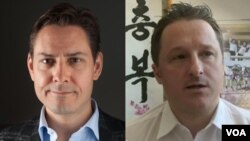 加拿大前外交官康明凯(左）和商人斯帕弗被中国当局拘捕