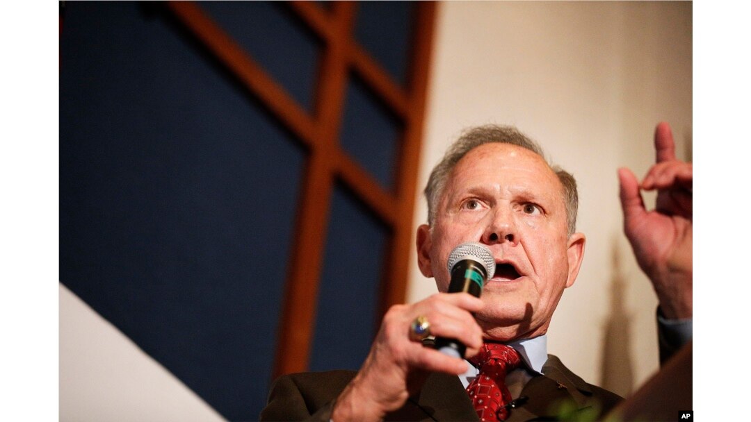 FILE - Former Alabama Chief Justice and U.S. Senate candidate Roy Moore speaks to supporters in Montgomery, Alabama, Aug. 15, 2017.