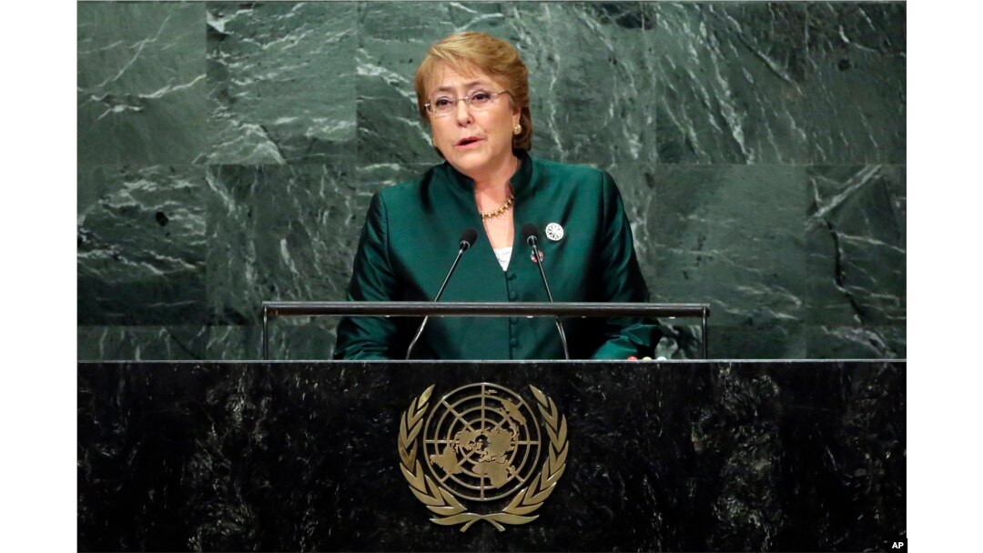 Chile's President Michelle Bachelet addresses the 71st session of the United Nations General Assembly, at U.N. headquarters, Sept. 21, 2016.