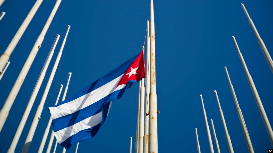 A Cuban flag flies at half-mast after the death of Fidel Castro, at the anti-imperialist tribune in Havana, Cuba, Nov. 26, 2016. Castro, who led a rebel army to improbable victory in Cuba, embraced Soviet-style communism and defied the power of U.S. presidents during his half century rule, died at age 90 late Friday.