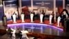 The eight Kenyan presidential aspirants Mohammed Dida, James Ole Kiyiapi, Uhuru Kenyatta, Peter Kenneth, Musalia Mudavadi, Martha Karua, Kenyan Prime Minister Raila Odinga and Paul Muite (L-R) face off in a presidential debate in Nairobi, February 11, 201