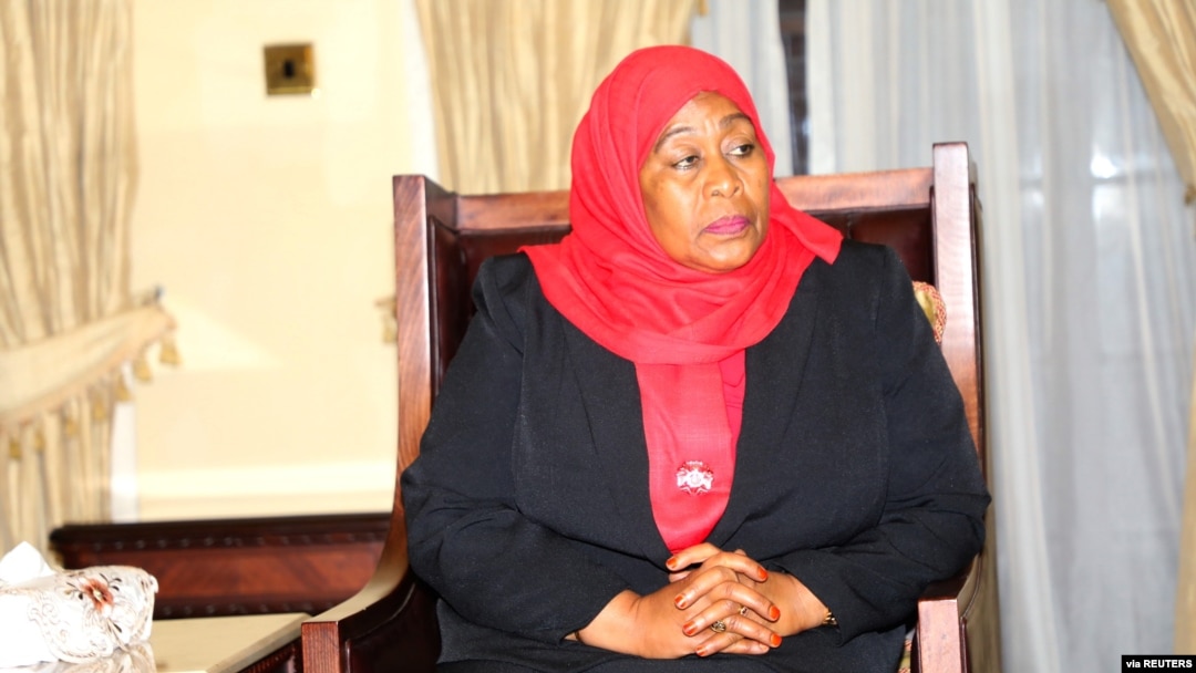 Tanzania's new President Samia Suluhu Hassan is seen after taking oath of office following the death of her predecessor John Pombe Magufuli at State House in Dar es Salaam, Tanzania, March 19, 2021. (Tanzania State House Press/Handout via Reuters)
