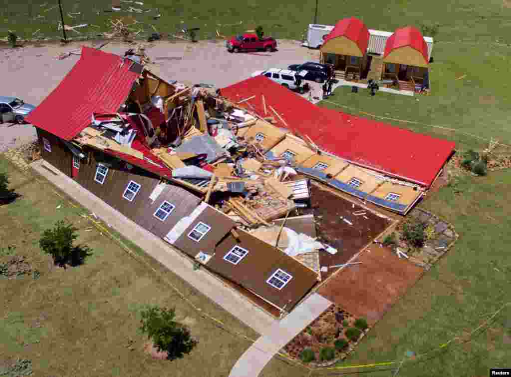 The Rustic Barn, an event hall, is damaged after a tornado rips through Canton, Texas, April 30, 2017.