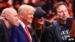 From left, CEO of Ultimate Fighting Championship Dana White, U.S. President-elect Donald Trump, singer Kid Rock and Tesla and SpaceX CEO Elon Musk pose for a photo as they attend UFC 309 at Madison Square Garden in New York, Nov. 16, 2024.