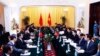 General view of the meeting between Chinese State Councilor Yang Jiechi (5th L) and Vietnamese Foreign Minister Pham Binh Minh (5th R) at the Government's Guesthouse, in Hanoi, June 18, 2014.