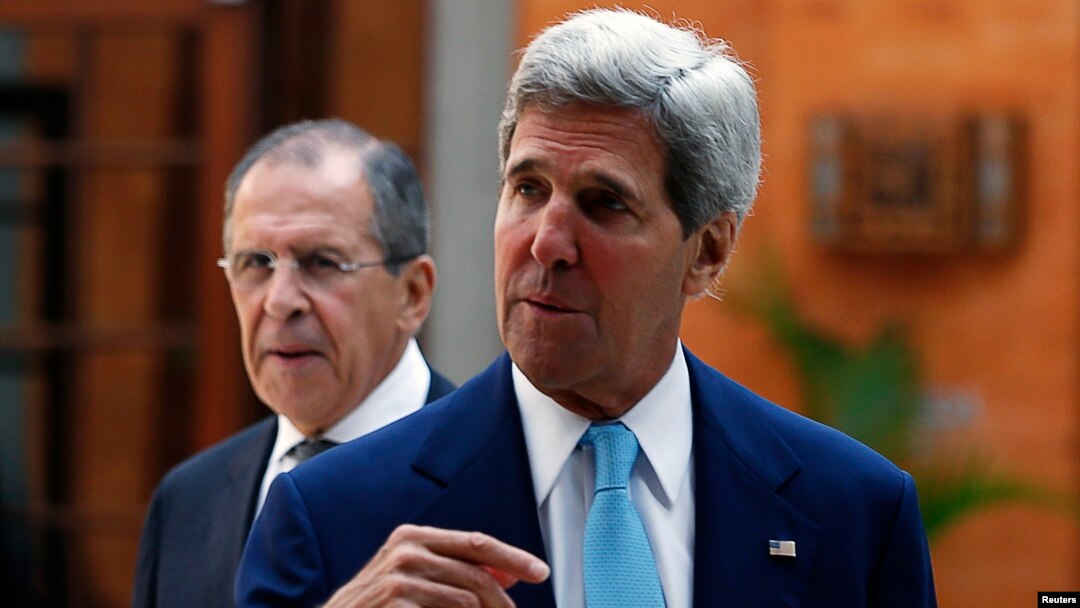 Russia's Foreign Minister Sergey Lavrov and U.S. Secretary of State John Kerry attend a bilateral meeting on the sidelines of the APEC Summit in Bali, Oct. 7, 2013.