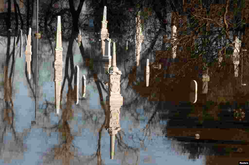 A cemetery is flooded in Marysville, California, after an evacuation was ordered for communities downstream from the dam in Oroville, California, Feb. 14, 2017.