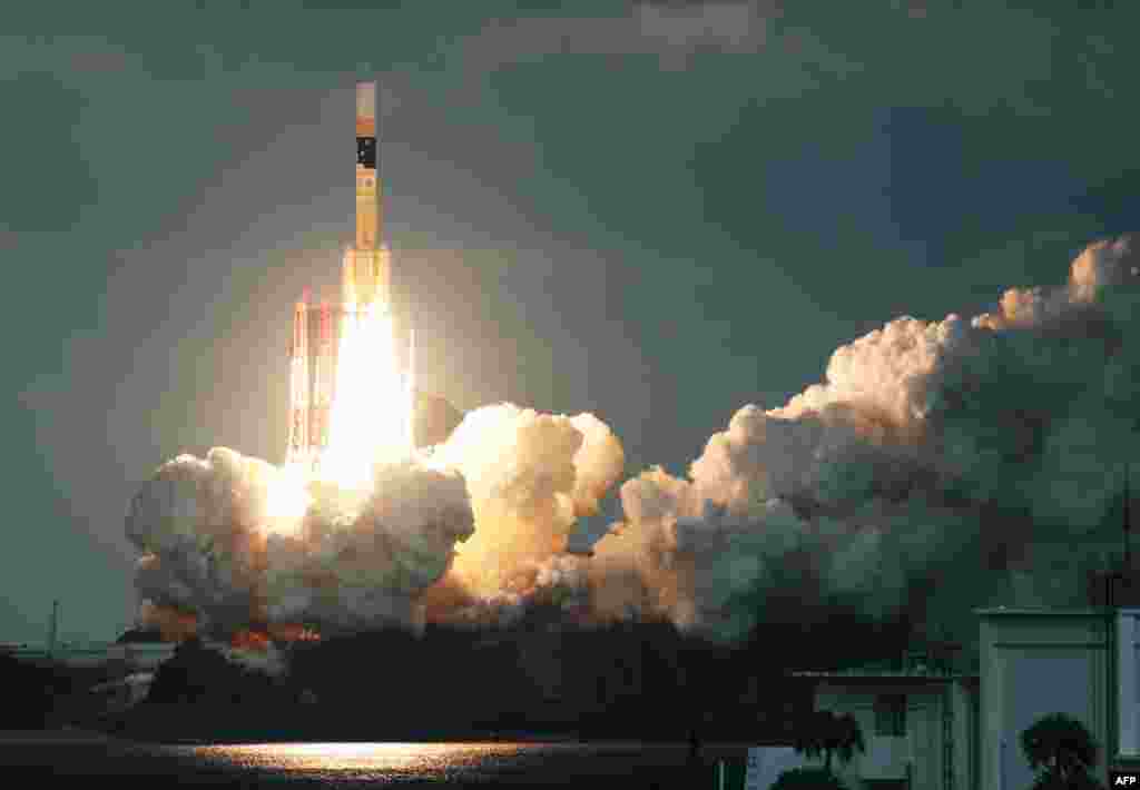 Japan's H-IIA rocket carrying the Kirameki-2 satellite is launched from Tanegashima Space Centre in southern Tanegashima island, Kagoshima prefecture.