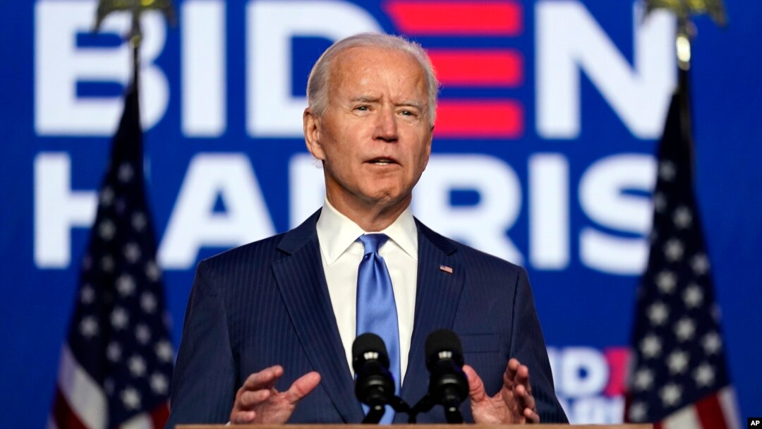 Democratic presidential candidate former Vice President Joe Biden speaks Friday, Nov. 6, 2020, in Wilmington, Del. (AP Photo/Carolyn Kaster)