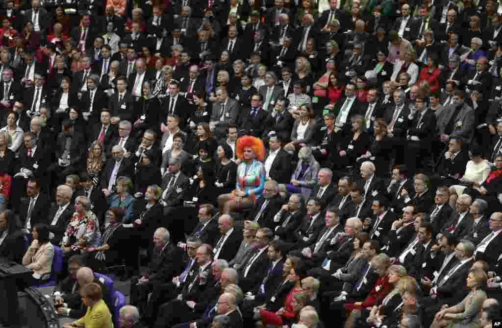 Drag Queen Olivia Jones, member of the electoral college, center, attends a German parliamentary assembly coming together to elect the country's new president in Berlin.