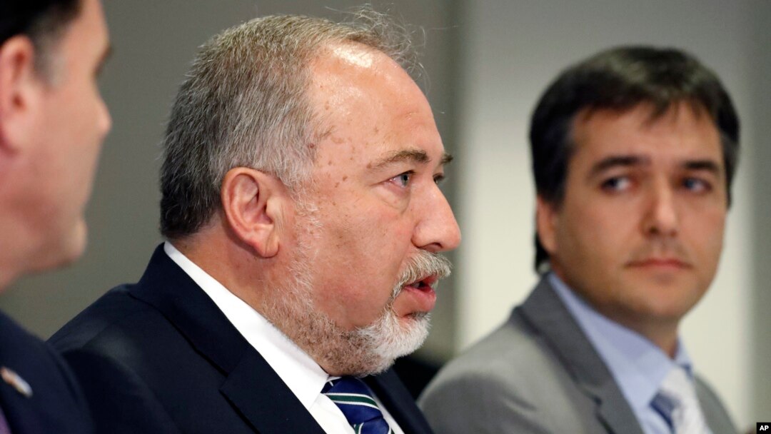Israeli Defense Minister Avigdor Lieberman, center, speaks during a meeting with Defense Secretary Jim Mattis at the Pentagon, Oct. 19, 2017, in Washington.
