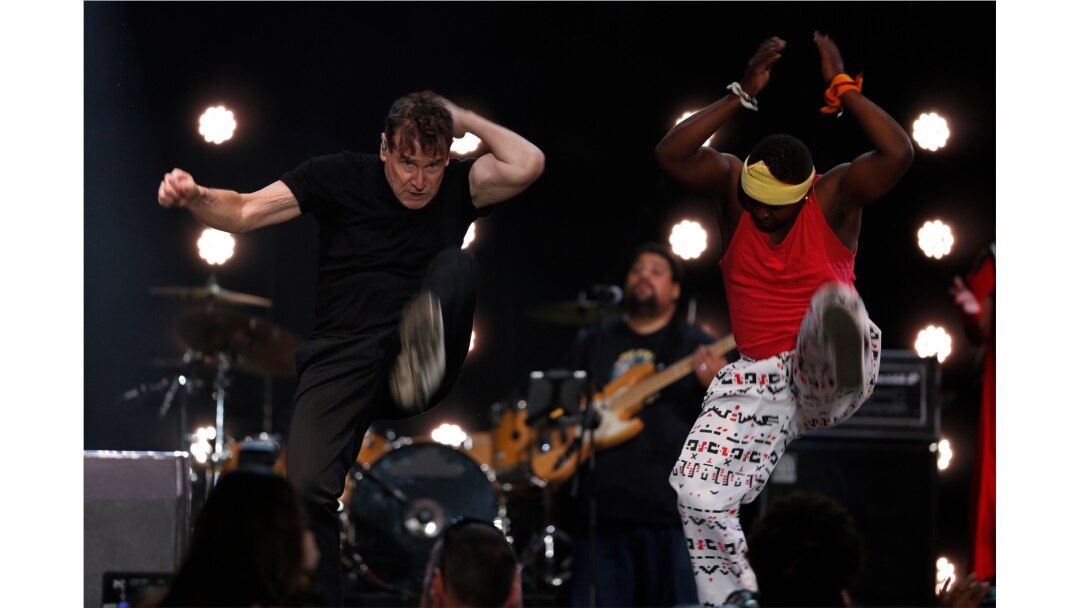 In this photo taken on Saturday, Nov. 11, 2017, musician Johnny Clegg on stage at a farewell concert in Johannesburg.