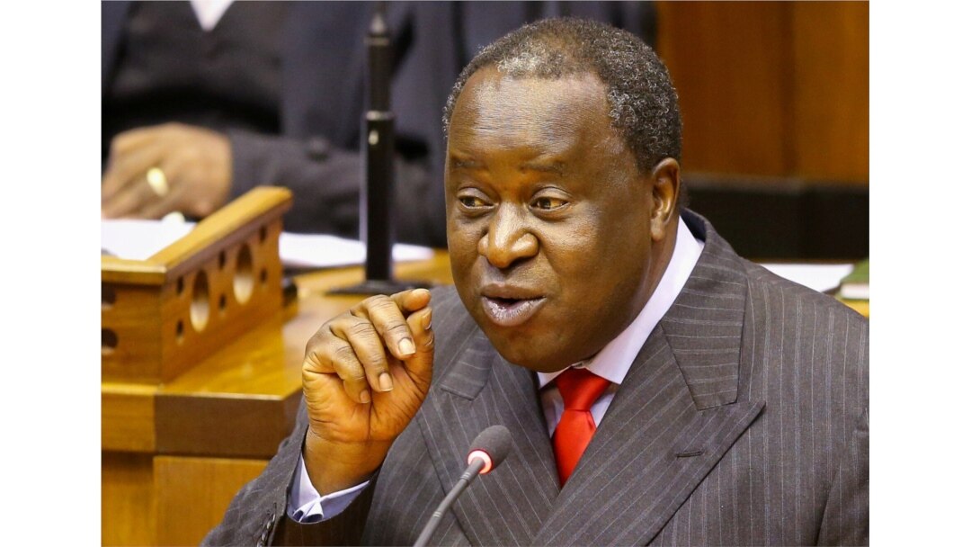 FILE - South African Finance Minister Tito Mboweni speaks during his budget speech at Parliament in Cape Town, South Africa, Oct. 30, 2019.
