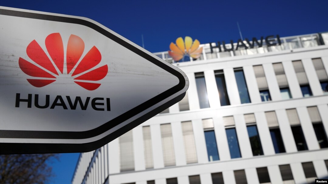 FILE - The logo of Huawei Technologies is pictured in front of the German headquarters of the Chinese telecommunications giant in Duesseldorf, Germany, Feb. 18, 2019. 