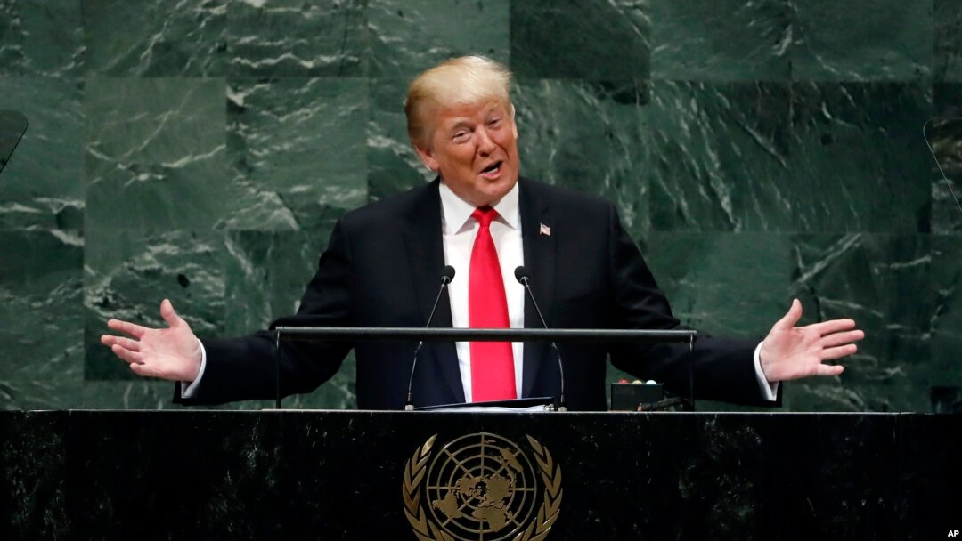 President Donald Trump addresses the 73rd session of the United Nations General Assembly, at U.N. headquarters, Sept. 25, 2018.